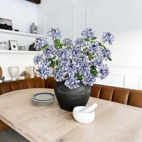 5 Pcs 27" Artificial Silk Flowers for Vase, Realistic Faux Floral Arrangement with Long Stems, Fake Rosa Banksiae Flower DIY for Wedding Centerpiece, Home Party Indoor Vase Decor - Blue - color: Violet