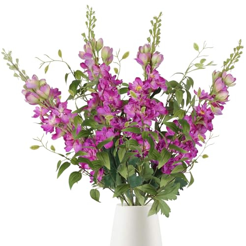 Fuschia Pink Flowers Artificial Delphinium Combo Clematis Greenery Silk Flowers 8pcs Long Stem Hot Pink Flowers for Tall Vase Artificial Snapdragon Flowers for Vases for Decoration (Fuschia) - color: Fuschia