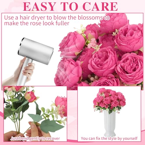 8 Pack Hot Pink Peonies Artificial Flowers, Fake Silk Hydrangea Bouquet for Bridal Wedding Home Table Decor Reusable Dining Opening Ceremony Birthday Arrangement Faux Floral - color: Hot Pink