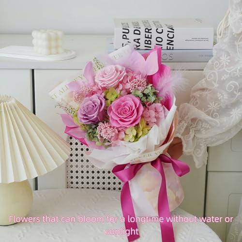 Preserved Flowers Bouquet, Flowers for Delivery Prime,100% Real Roses That Last Up to 3 Years, Gift for Her: Birthday Christmas Valentine's Day Mother's Day,Christmas, Room Decorations (Pink)