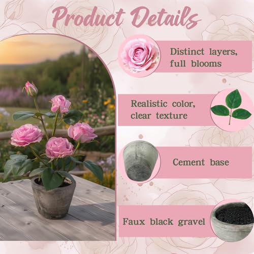 Rose in Pot Decor Potted Artificial Flowers Mini Plants Faux Flowers Indoor Small Decor Fake Roses for Home, Bathroom, Kitchen, Offices, Wedding Party Centerpieces (Rose Light Purple) - color: Rose Light Purple