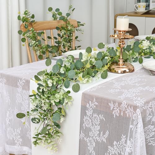 Artificial Eucalyptus Garland, Silver Dollar Eucalyptus Leaves Garland Faux Greenery Vine Green Garland for Mantel Baby Shower Wedding Party Home Decor (Style-04, 2PCS) - color: Style-04, size: 2PCS