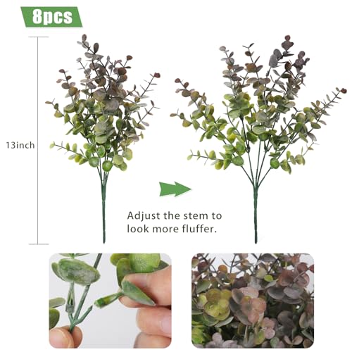 RECUTMS 8 Bundles Artificial Greenery Plants Stems Outdoor Fake Eucalyptus Plants Boxwood Bushes for Summer Farmhouse Office Vase Centerpiece Indoor Graduation Wedding Party Decoration(Dusty Purple) - color: Dusty Purple, size: 8 Pcs