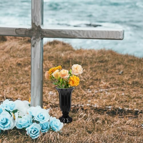 Cemetery Vase for Grave Decorations With Metal Spike, Ceramics Vase for Memorial Markers, Graveside Decor Sign for Outdoor Yard Lawn - size: 1 Pack