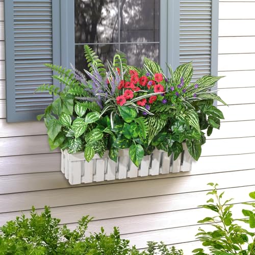 Pertivery Outdoor Faux Plants,12 Bouquets Artificial Plants UV Resistant Greenery&Flowers with Stems, for Patio Garden Front Porch Decor Fake Plants for Outside - color: Red and Green