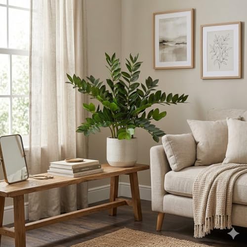 Artificial ZZ Plant for Indoor Decor 34" Fake Plant Potted Plastic Plants for Home Office Desk Farmhouse Room Bathroom Decor