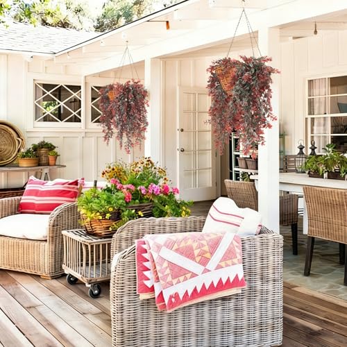 RECUTMS Artificial Hanging Leaves Plants 4Pcs Indoor Fake Vines Ivy Leaves Plastic Greenery Resistant Plastic for Wall Wedding Party Porch Garden Decoration(Reddish Brown) - color: Style2-reddish Brown