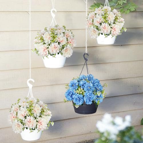 3 Pcs Silk Cemetery Flowers Artificial Geraniums for Outdoors UV Resistant Artificial Topiary Potted Faux Flowers for Planters Outdoor Hanging Front Porch Garden Patio Grave Decor Pink - color: Champagne Pink