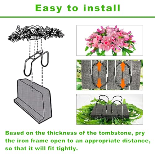 FLOWERIA Sympathy Flower for Headstone - Artificial Tulips Roses Grave Flowers for Cemetery Easy Fit Outdoor Decoration - color: Pink, size: Saddle