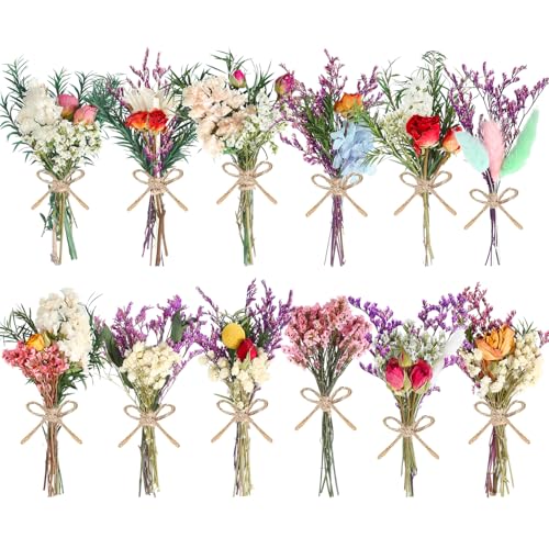 10/12/24/36 Pack Mini Dried Flowers for Vase Wedding Various Mini Bouquet Dried Small Wildflowers Natural Flowers Bulk for Crafts DIY Decor (12, Romantic Colour) - size: Romantic Colour