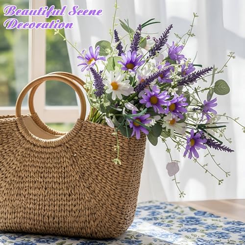 Giegxin 6 Bundles Fake Artificial Flowers Bouquet Spring Silk Flowers Arrangements Faux Wildflowers Bouquets Stems Fake Plants for Wedding Table Centerpiece Rustic Home Vase Floral Table(Daisy) - style: daisy