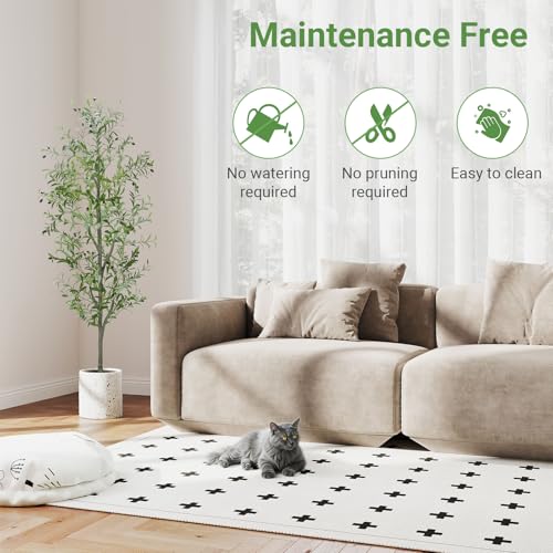 Faux Olive Tree 6FT Silk Plant Artificial Indoor, 6 FT Fake Potted Olive with Wicker Basket Planter, Tall Artificial Olive Trees with Natural Wood Trunk & Fruits for Home Office, 6 Feet (72") - color: Olive Green (Basket), size: 6ft