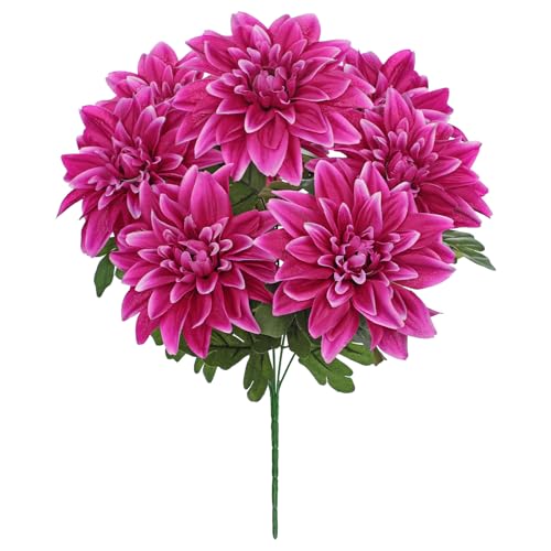 Hollyone Purple-Pink Artificial Dahlia Flowers with Stem Bushes 7 Heads Silk Fake Dahlias Flowers Wedding Bouquets Faux Dahlia Flower Floral Arrangements for Party Table Centerpieces Home Decor - color: Purple-pink