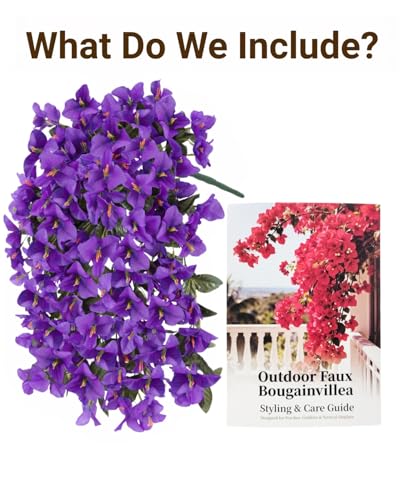 Artificial Flowers for Outdoors – 4 Bundles of UV-Resistant Artificial Bougainvillea, Realistic Silk Flowers for Front Porch, Patio, Garden, Window Boxes & Hanging Baskets (Purple, 4) - color: Purple, size: 4 Bundles