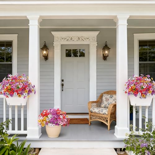 Ammyoo 24 Pcs Artificial Fake Flowers for Outdoor Spring Decoration, Faux Flowers No Fade UV Resistant Silk Flower Plants for Outside Garden Yard Porch Patio Balcony Indoor Decor - color: Multicolor（red, White, Pink, Purple, Yellow）