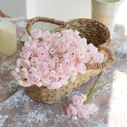 18 Pcs Ranunculus Artificial Flowers Pink Mini Faux Ranunculus Flowers Pink Silk Ranunculus Flowers for Wedding DIY Bouquets Home Decor Arrangements - color: Pink