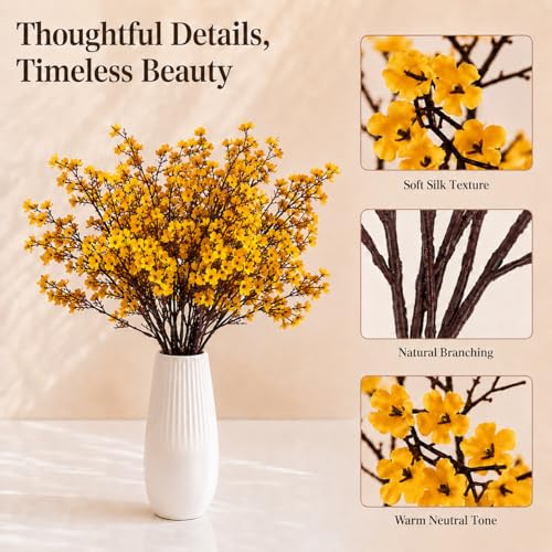 Mandy's 6 Bundles Artificial Dark Yellow Baby’s Breath Flowers | 18.5 Inch Silk Gypsophila European Style Modern Home Decor Centerpiece Neutral Wedding Flower Arrangements - color: Dark Yellow