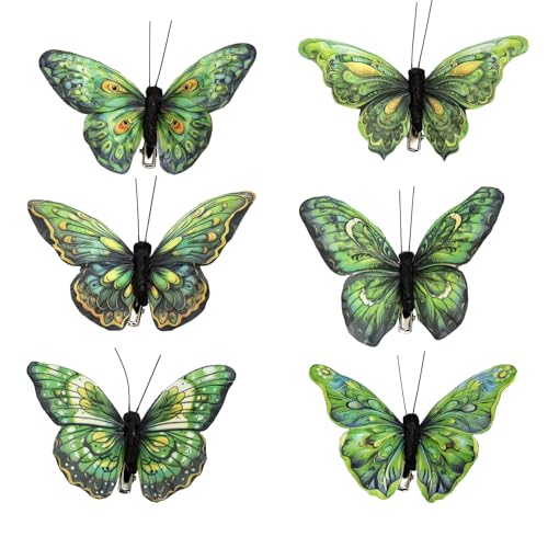 Cartanfill-Decorative 3D Butterfly Clips, Green Feather Design, Set of 12, Party and Christmas Tree Ornaments - color: F Clip