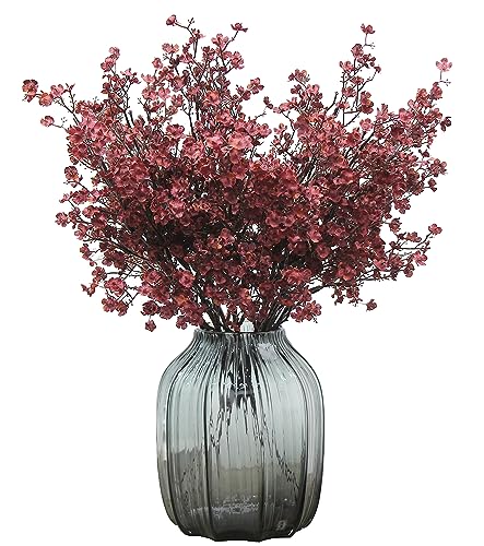 Babys Breath Silk Artificial Flowers Bulk 20pcs for Fall Decor Fake flower bouquet Bulk for Home Kitchen Indoor Bouquet Floral Arrangement Table Centerpieces Party Decor(Burgundy Red 20pcs) - color: Burgundy Than Red, size: 20 Bundles