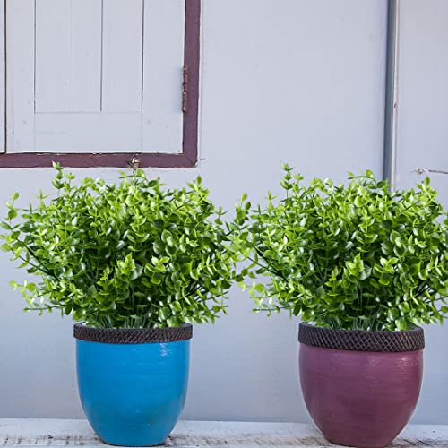 24 Bundles Artificial Eucalyptus Plant Fake Boxwood Shrubs UV Resistant No Fade Faux Greenery for Home Garden Hanging Planter Indoor Porch Patio Office Wedding Decoration(Green) - color: Green