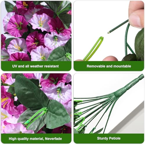 Fake Flowers for Outdoor Decorations, 2 PCS Artificial Silk Morning Glory Trailing Vines Look Real UV Resistant for Porch Planter Patio Decor (Light Fuchsia and Fuchsia) - color: Light Fuchsia and Fuchsia