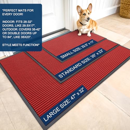 OLANLY Front Door Mat Indoor Outdoor Entrance, Waterproof Heavy Duty Doormat, Fade Resistant, Low Profile, Easy Clean Patio Porch Welcome Floor Mats for Entry, 29.5x17, Red - color: Red, size: 29.5" X 17"