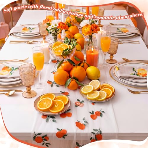 Mindsoft 3 Pcs Orange Cuties Table Runner, 10ft Tablecloth Little Cuties Baby Shower Decorations Gauze Embroidery Tulle Lace Runner Orange Fruit Decor for Table Wedding Birthday Bridal Baby Shower - style: Orange