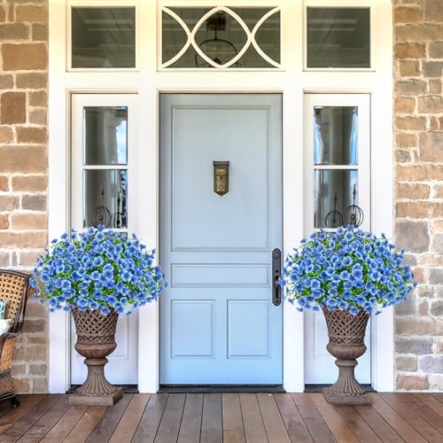 20 Bundles Artificial Flowers for Outdoors Decoration Fake Silk Flowers UV Resistant Faux Plants Artificial Daisy Eucalyptus for Spring Summer Garden Yard Porch Window Home Decor, Blue - color: Blue