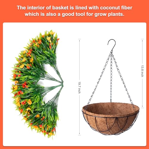 INXUGAO Artificial Hanging Flowers with 12" Basket for Outdoor Decor, Faux Silk Daisy Flower UV Resistant Plants Arrangements Decoration for Indoor Porch Garden Yard(Orange) - color: B-orange