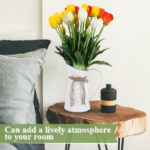 Riceshoot 30 Pcs Artificial Tulips Flowers 6 Bunches Faux Tulips Bouquets Arrangements Realistic Flowers for Office Wedding Party Kitchen Decoration(Warm Color) - color: Warm Color
