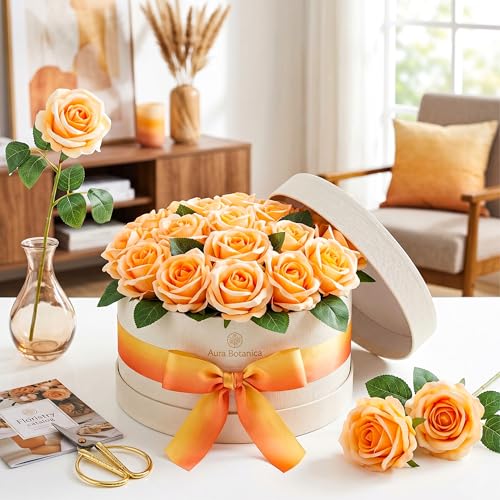 Auihiay 14PCS Champagne Artificial Roses, Realistic Silk Fake Roses Flowers with Long Stem for Father's Day, DIY Bouquets, Home Decor, Baby Shower Party & Wedding Centerpieces - color: Champagne