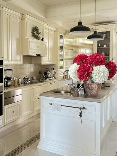 ZYTUYO 5 Pcs Red Silk Hydrangeas Artificial Flower Boho Dried Touch 20'' Faux Hydrangeas for Fall Home Decor Kitchen Living Room Porch Wreath Xmas Wedding Flower Arrangement - color: Red