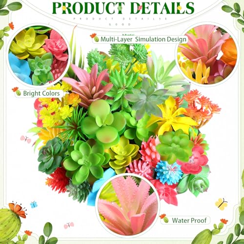 WILLBOND 38 Pcs Summer Mini Artificial Succulents Small Fake Succulent Plants Faux Assorted Unpotted Realistic Plastic Flowers Picks Stem for DIY Crafting Greenery Garden Home Decor(Colorful Style) - color: Colorful Style