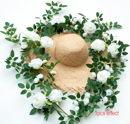 6FT Bendable Flower Garland, Artificial Rose Vine Hanging Floral Garland Decoration for Weding Home Room Wall Decor (White, 1pcs) - color: White, size: 1pcs