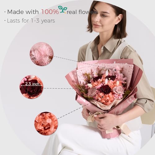 Large Preserved Roses Bouquet - Eternal Flowers Gift Box,Long-Lasting Real Roses,Flower gift box packaging,Birthday,Anniversary For Wife,Mom,Perfect for Valentine's Day,Mother's Day,Wedding (Red) - color: Red