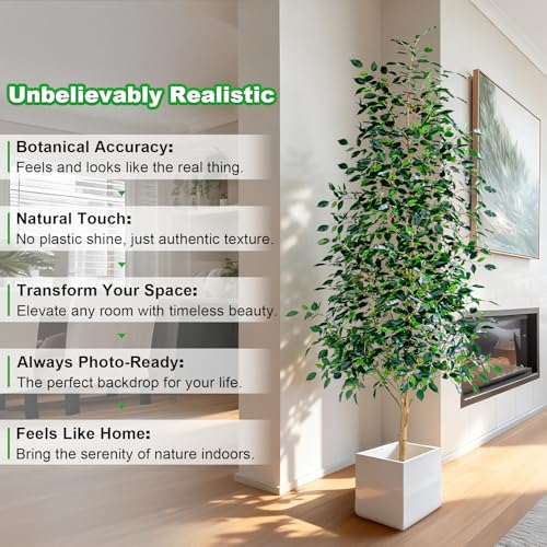 Bailikang 6FT Artificial Ficus Trees Indoor Faux Trees Indoor Fake Floor Plants Tall Artificial Tree with White Pot Faux Tree Fake Indoor Tree Silk Plants Artificial Trees for Home Decor Indoor - color: Green Leaf With White Pot, size: 6ft