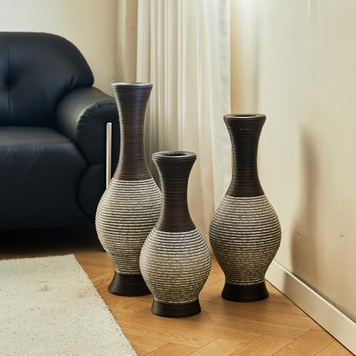 Floor PVC Decorated Vases Set of 3 for Gorgeous Home Decoration Large Classic PVC Vases 20in/24in/28in Height(Brown+White) - color: Brown+white