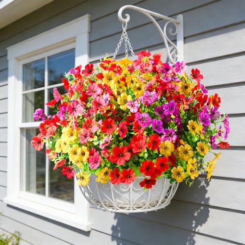 20 Pcs Artificial Flowers for Outdoors Fake Flowers UV Resistant, Artificial Plants Outdoor Indoor Faux Plastic Fake Plants for Planter Front Door Garden Porch Yard Home Decor(Pink Red Purple Yellow) - color: Pink Red Purple Yellow, size: 20 Pcs