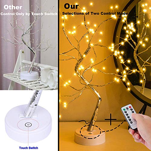 OURBAOFU 20” 108LED Fairy Sparkly Tree Lamp with Remote Control, USB&3AA Powered 8 Modes, DIY Bonsai Artificial Tree Lights, Fairy Spirit Tree Light for Bedrooms Desktop Christmas (Warm White) - color: Warm White, size: 108LED with Remote