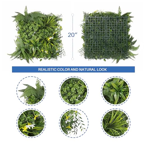 ECOOPTS 20"x20" Faux Ivy Privacy Fence Screen Artificial Boxwood Panels Topiary Hedge Plants for Indoor Outdoor Decoration, #15 Mixed Leaves, 6 Packs - color: #15 Mixed Leaves, size: 20"x20"
