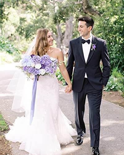 FACINOC Roses Artificial Flowers Purple Bouquets Box Set Fake Flower with Stems Bulk for DIY Bridal Wedding Shower Decorations Faux Floral Arrangements for Party Table Centerpieces Home Decor Indoor - color: Purple, Lavender, Violet