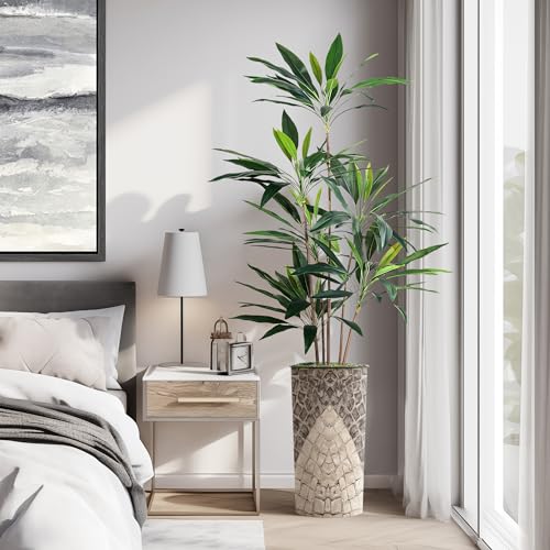 SIGNWIN Artificial Tree in Geometric Pattern Planter, Fake Dracaena Tree Silk Tree for Indoor and Outdoor Home Decoration - 66" Overall Tall (Plant Pot Plus Tree) - style: Dracaena Tree
