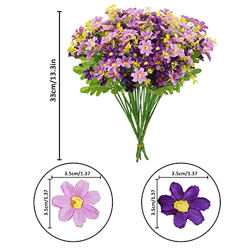 Uieke 12 Bundles Artificial Flowers for Outdoors UV Resistant Fake Daisy Mums Flowers No Fade Shrubs Plants Indoor Outside Planter Home Wedding DIY Garden Porch Décor (Purple) - color: Purple, size: 12