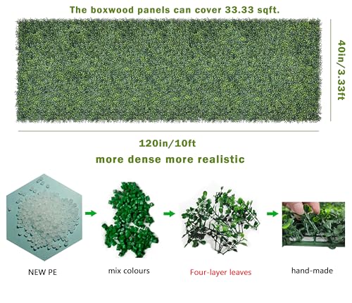 Bybeton Artificial Ivy Privacy Fence Screen, 40" x 120" (33.3 Sq Ft) Odorless Grass Wall Panels, Ultra-Dense Boxwood Panels for Greenery Backdrop, Spring Decor, Hedge Wall Decor & Fake Grass Wall - size: 40*120IN