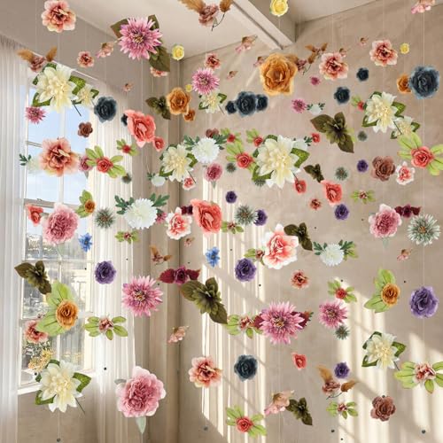 XunYee 6 Pcs 35.4 ft Flower Garlands Artificial Wildflower Vines Floral Hanging Backdrop Fake Flower Garlands Faux Silk Wildflower Vine for Wedding Bridal Shower Home Garden Wall Arch Decor(Boho) - style: Boho