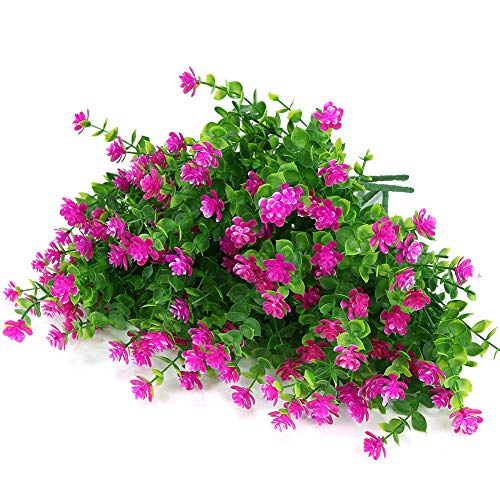 8 Bundles Outdoor Artificial Fake Flowers UV Resistant No Fade Boxwood Faux Plastic Plants for Garden Patio Porch Window Box Home Wedding Farmhouse Décor (Fushia) - color: Fuchsia