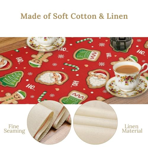 Gingerbread Man Table Runner, Merry Christmas Cute Santa Claus Holiday Table Runner Decoration for Banquet Home Party Kitchen Dining 13x36in - color: Christmas-2, size: 13x36in