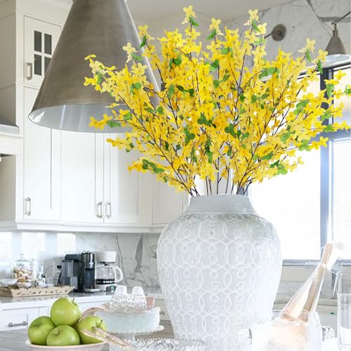 12Pcs Artificial Forsythia Branches: 23.6" Silk Yellow Flowers Faux Forsythia Branches Fake Spring Flowers Artificial for Decoration Wedding Office Home Party Dining Table Vase Indoor Outdoor - color: 12 Pcs