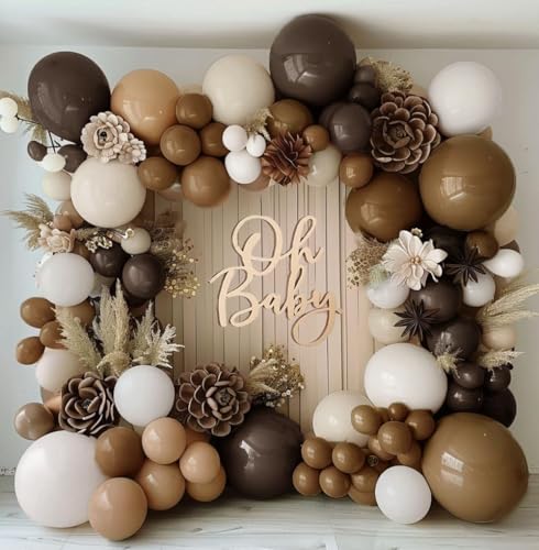 Brown Nude Balloon Arch Kit Double Stuffed Neutral Blush White Sand Balloon Garland Latex Coffee Tan Cream Balloons for Baby Shower Birthday Boho Woodland Wild Bridal Bear Wedding Party Decor - color: Neutral Brown White