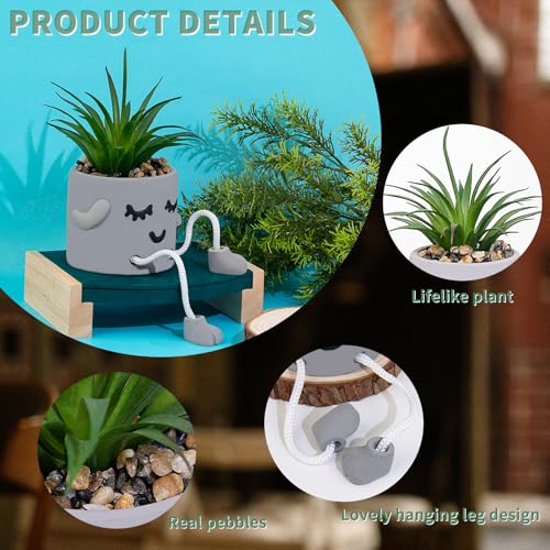 Cute Artificial Succulents Plants in Cement Pots with Hanging Legs - Small Fakeplants Kitchen Shelves Decor, Bathroom Shelf Decoration, Shelf Decoration Accents, Office Wall Decor - Set of 1 - color: 1pcs-shy